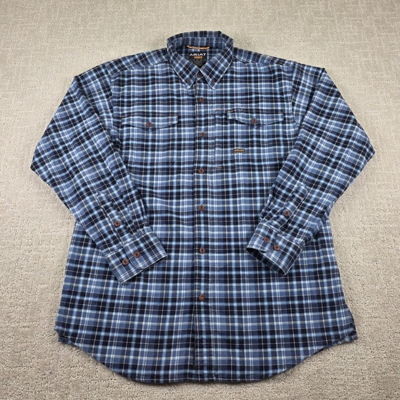 Ariat Other - Ariat Rebar Flannel Shirt Mens Medium Blue Plaid Workwear Button Down Pockets